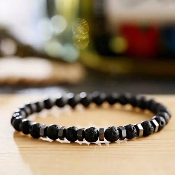 Hematite & Volcanic Lava Stone Bracelet - Picture 4 of 7